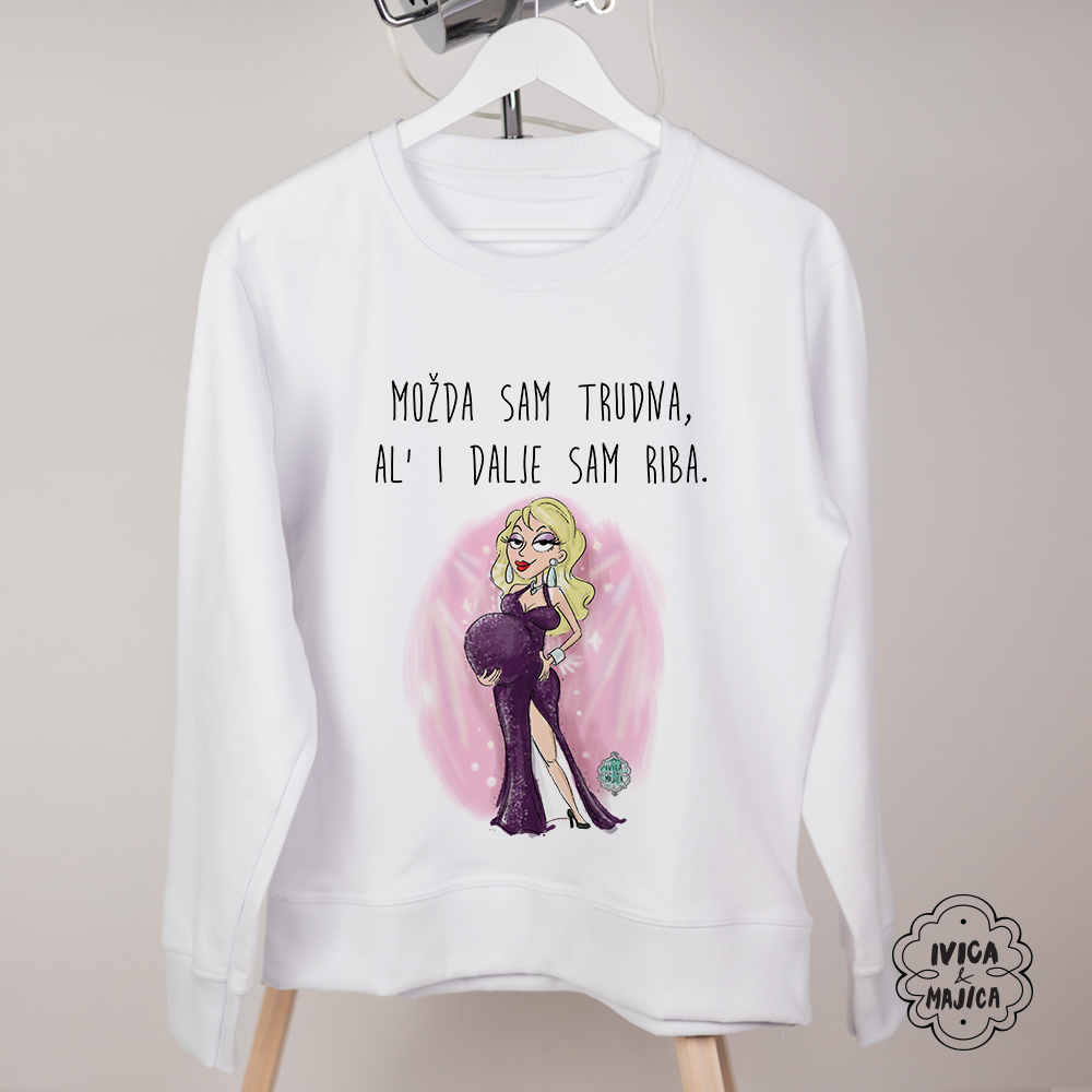 Možda sam trudna ali idalje sam riba - Ženski duks sa kapuljačom