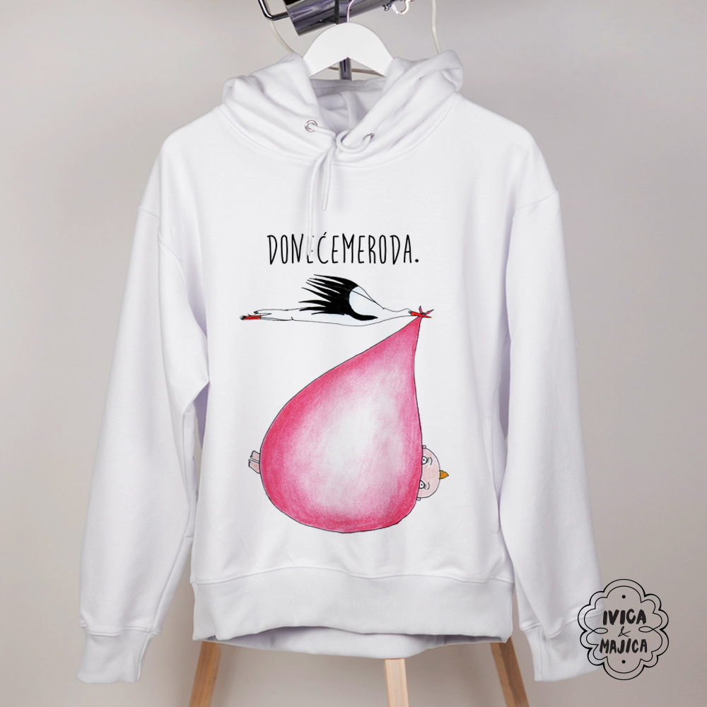 Doneće me roda (roze) - Ženski duks sa kapuljačom