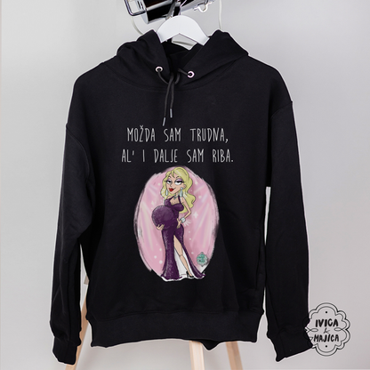 Možda sam trudna ali idalje sam riba - Ženski duks sa kapuljacom