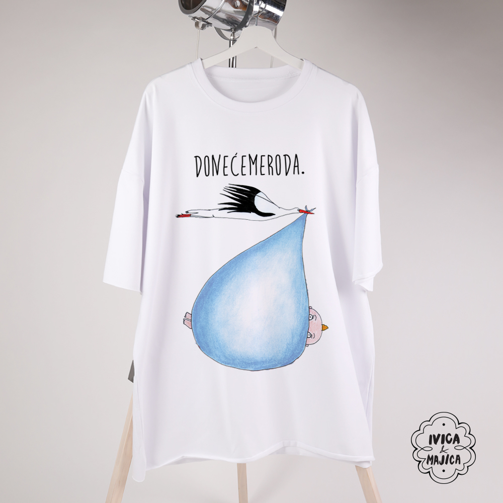 Doneće me roda (plava) - Ženska oversize majica